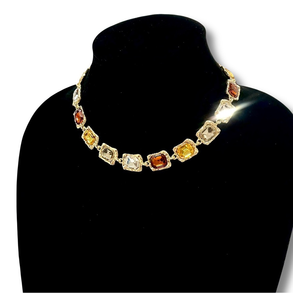 WARM HUES Designer Gemstone Statement Necklace & Earrings Set | NWT - Picture 6 of 16